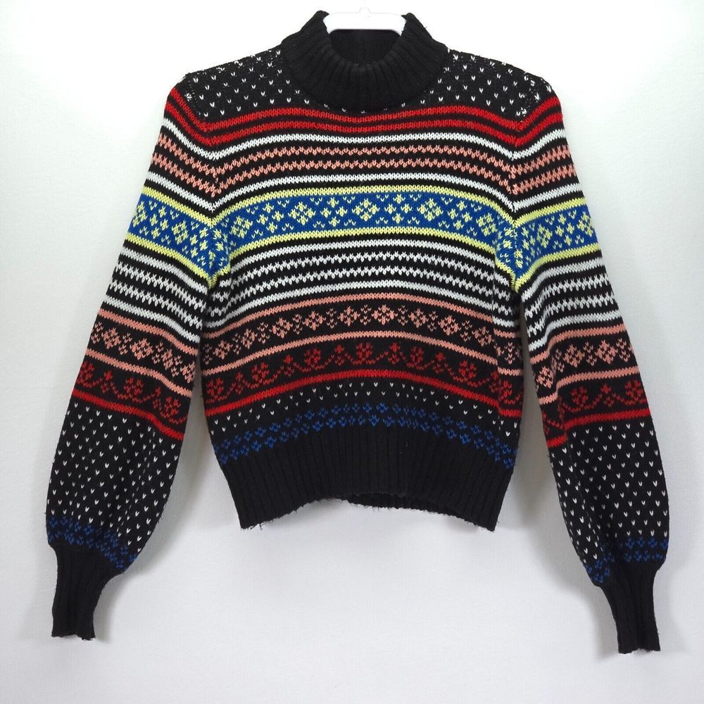 American Eagle Fair Isle Striped Sweater Womens Small Chunky Colorful Loose Knit
